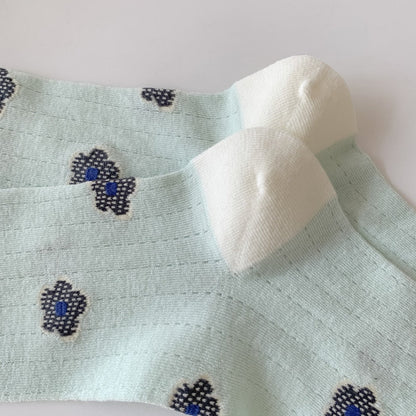 Rufia - Lace Flower Color-block Crew Socks - Sweet &amp; Retro
