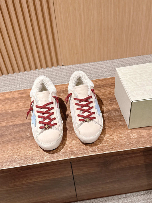 Golden Goose 2025 Wool-Lined Dirty Sneaker Beige Red mix Blue Suede 444267