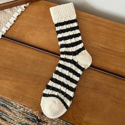 Casual Color Block Striped Warm Crew Socks
