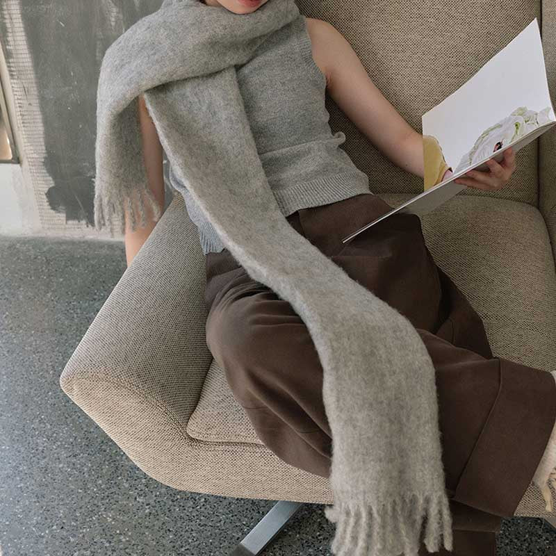 Winter Solid Color Thick Tassel Wool Scarf