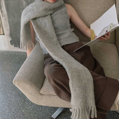 Winter Solid Color Thick Tassel Wool Scarf