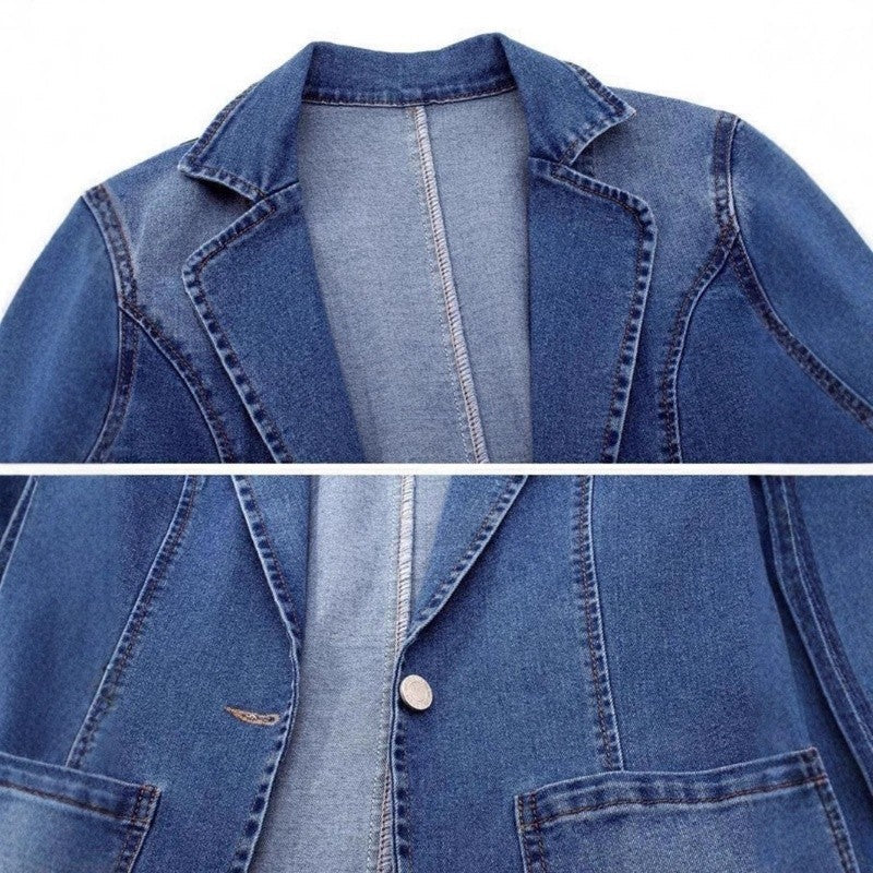 Slim Fit Cotton Denim Jacket Long Sleeve Tailored