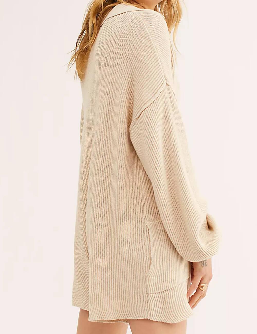 Solid Color V-Neck Knit Romper