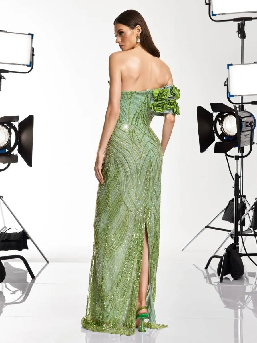 Audrey Flower Sequin Rhinestone Maxi Dress