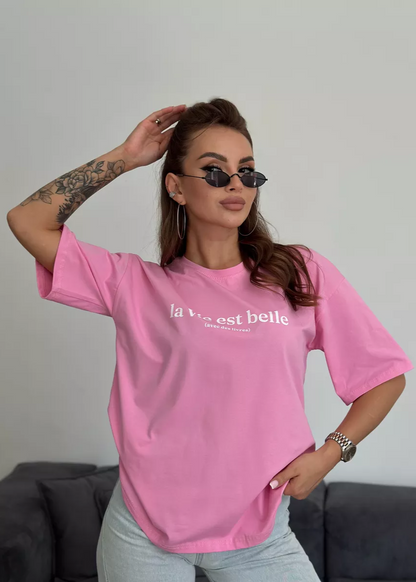 Oversized Cotton Tee Pink Relaxed Fit