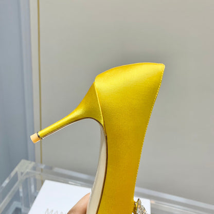 Manolo Women's Nadira Pumps 70 Yellow Satin