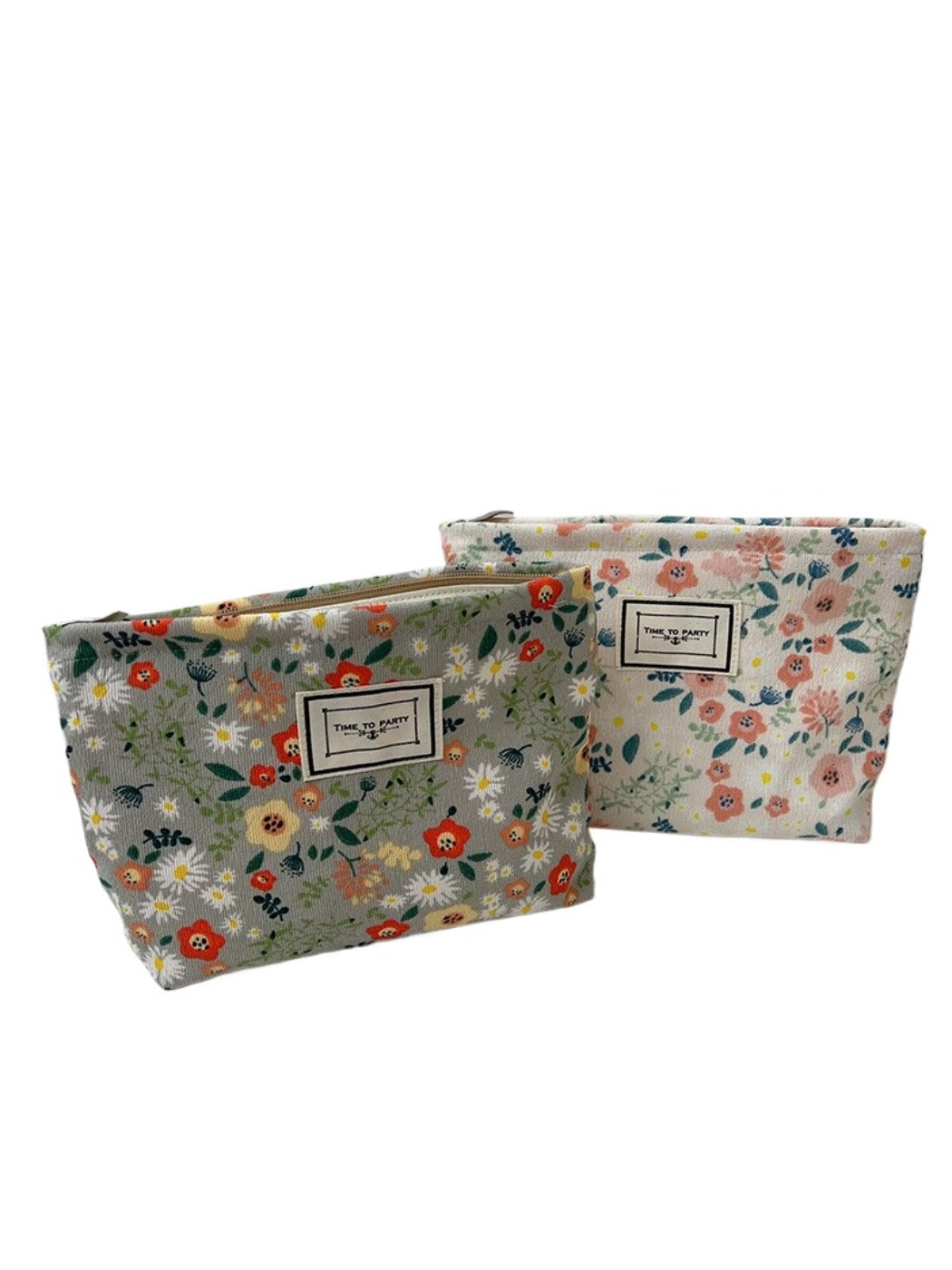 Cosbai - Floral Print Pouch Storage Bag With Zipper