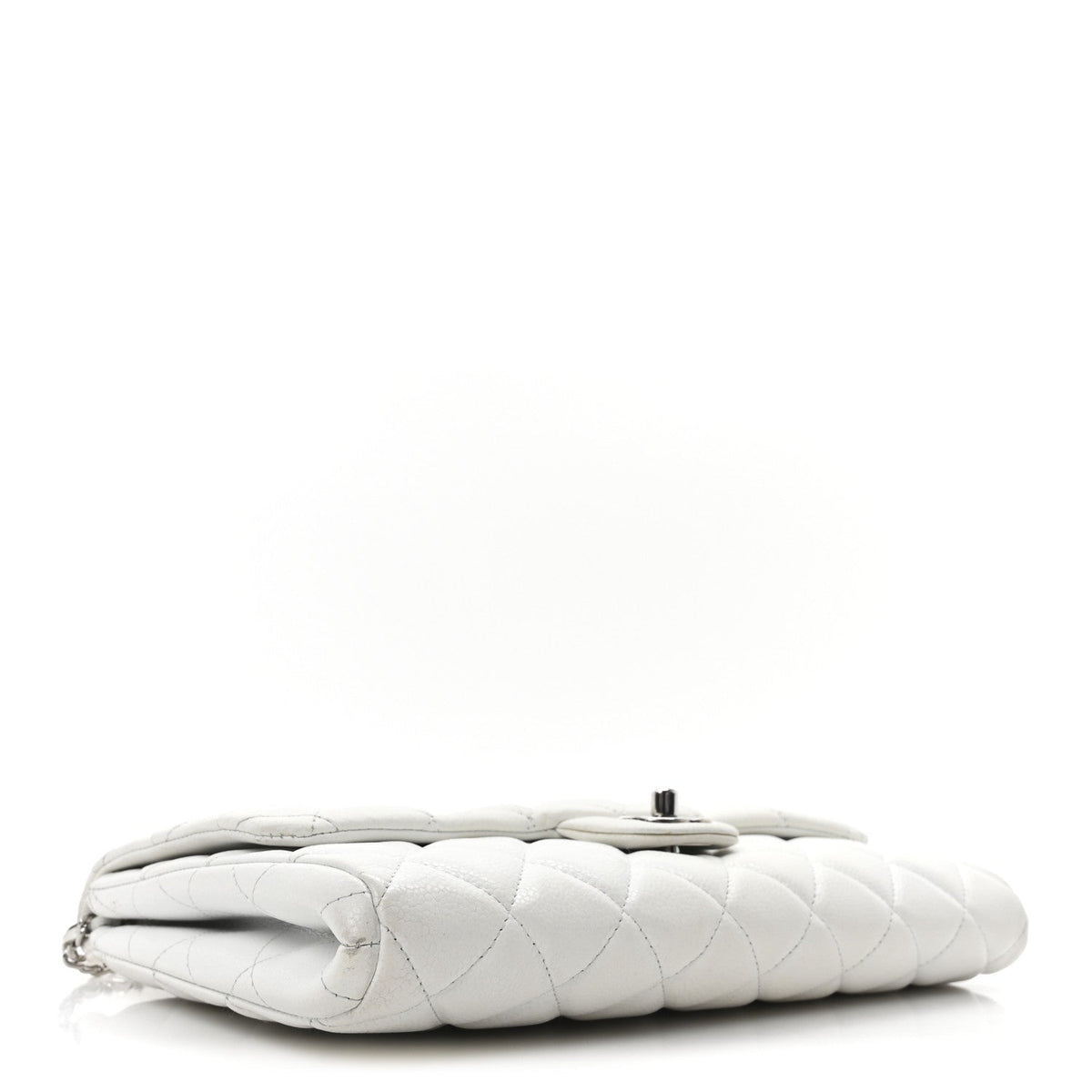 Caviar Quilted Clutch With Chain Flap White