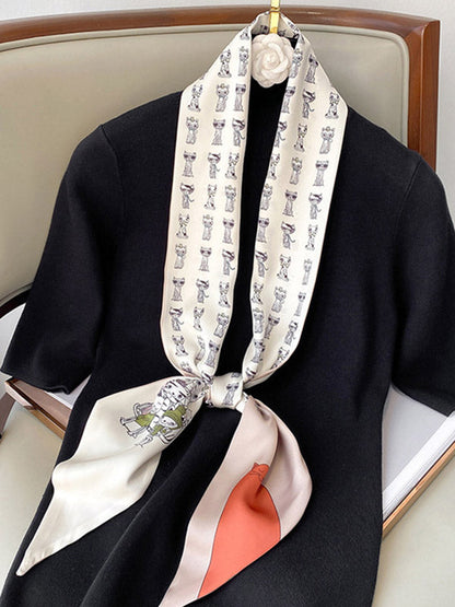 Simple Silk Imitation Cute Animal Printed Scarf