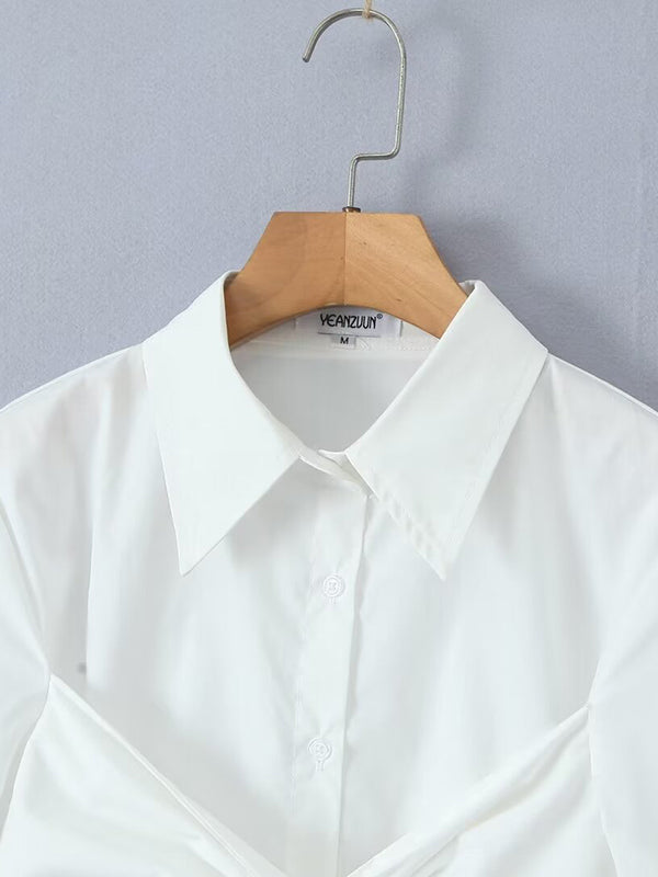Solid Color Bowknot Buttoned All-Match Long Sleeves Lapel Collar Blouses