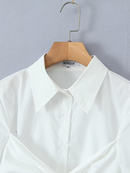 Solid Color Bowknot Buttoned All-Match Long Sleeves Lapel Collar Blouses