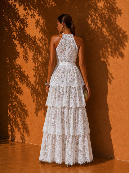 Peyton Elegant Multi-Layered Lace and Mesh Maxi Dress