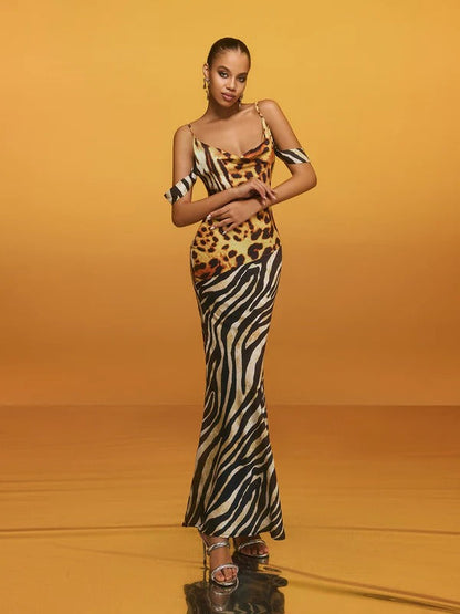 Blyxar Cowl Neck Leopard Maxi Dress