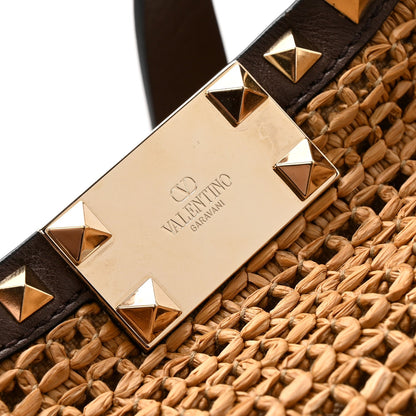 Synthetic Raffia Calfskin Rockstud Small Garden Tote Bag Tobacco Cacao