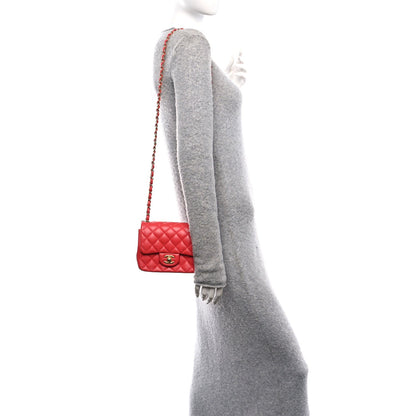 Lambskin Quilted Mini Square Flap Red