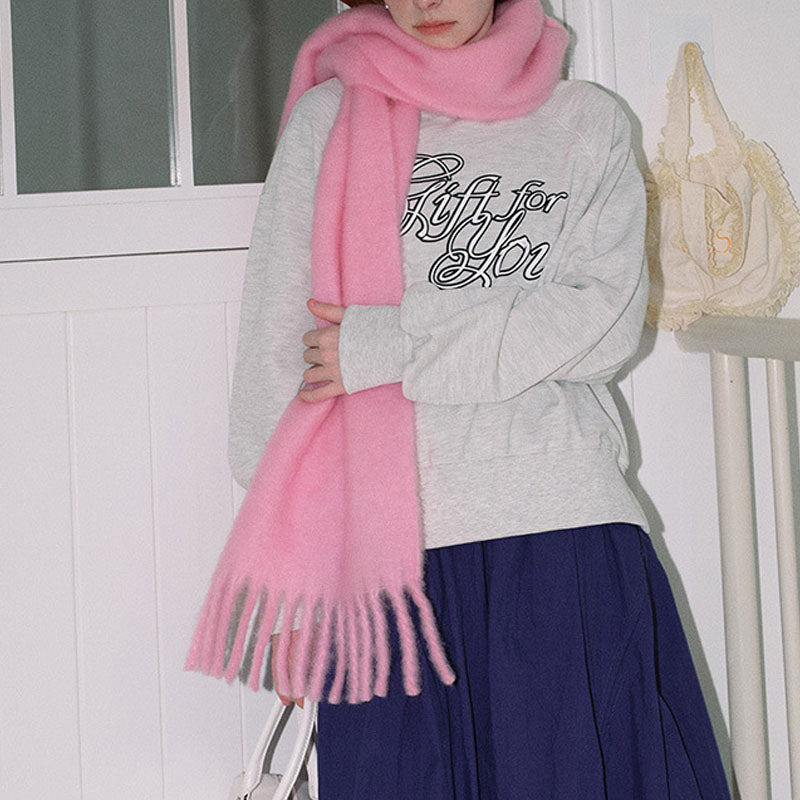 Winter Solid Color Thick Tassel Wool Scarf