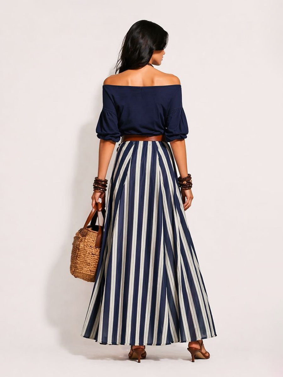 Arlette Women's Vacation-Style Off-Shoulder Top and Slit Skirt Set