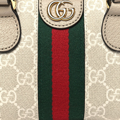 GG Supreme Monogram Textured Dollar Calfskin Web Mini Ophidia Top Handle Bowler Bag Beige Mystic White Oatmeal