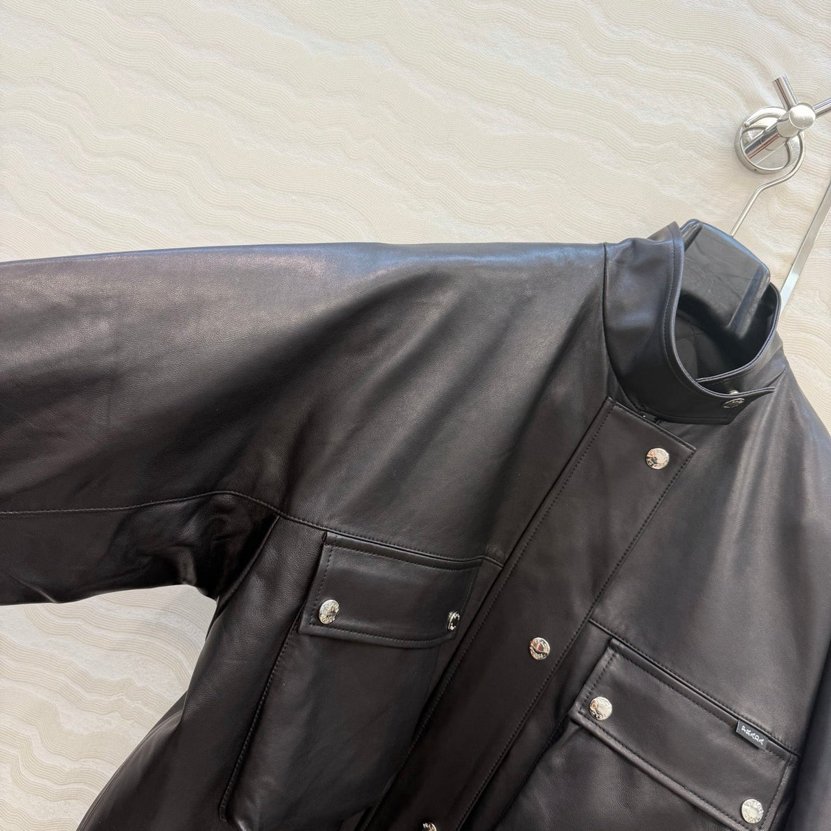 Prada 26S Biker Jacket Long Black Leather Lambskin 341245