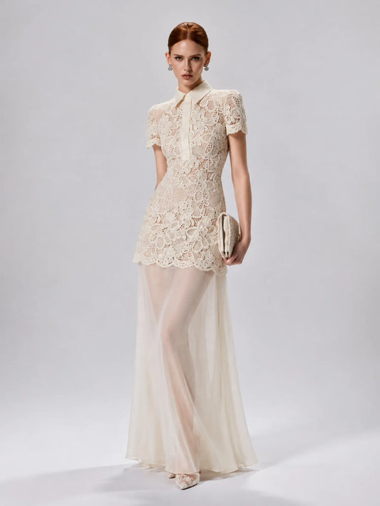 Georgia Sheer Lace and Mesh Maxi Dress