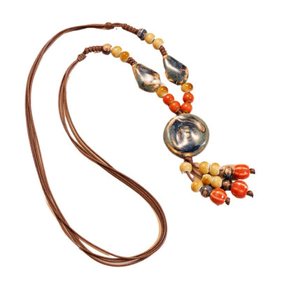 Bauai - Boho Ceramic Bead Fringe Long Necklace - Vintage &amp; Unique