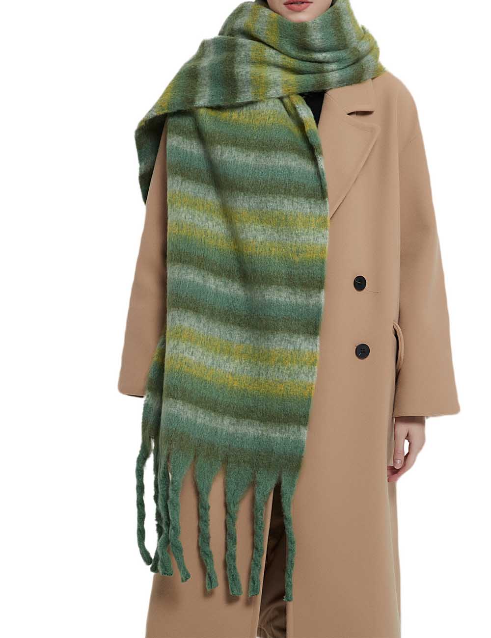 Winter Striped Oversized Thick Soft Tassel Scarfs