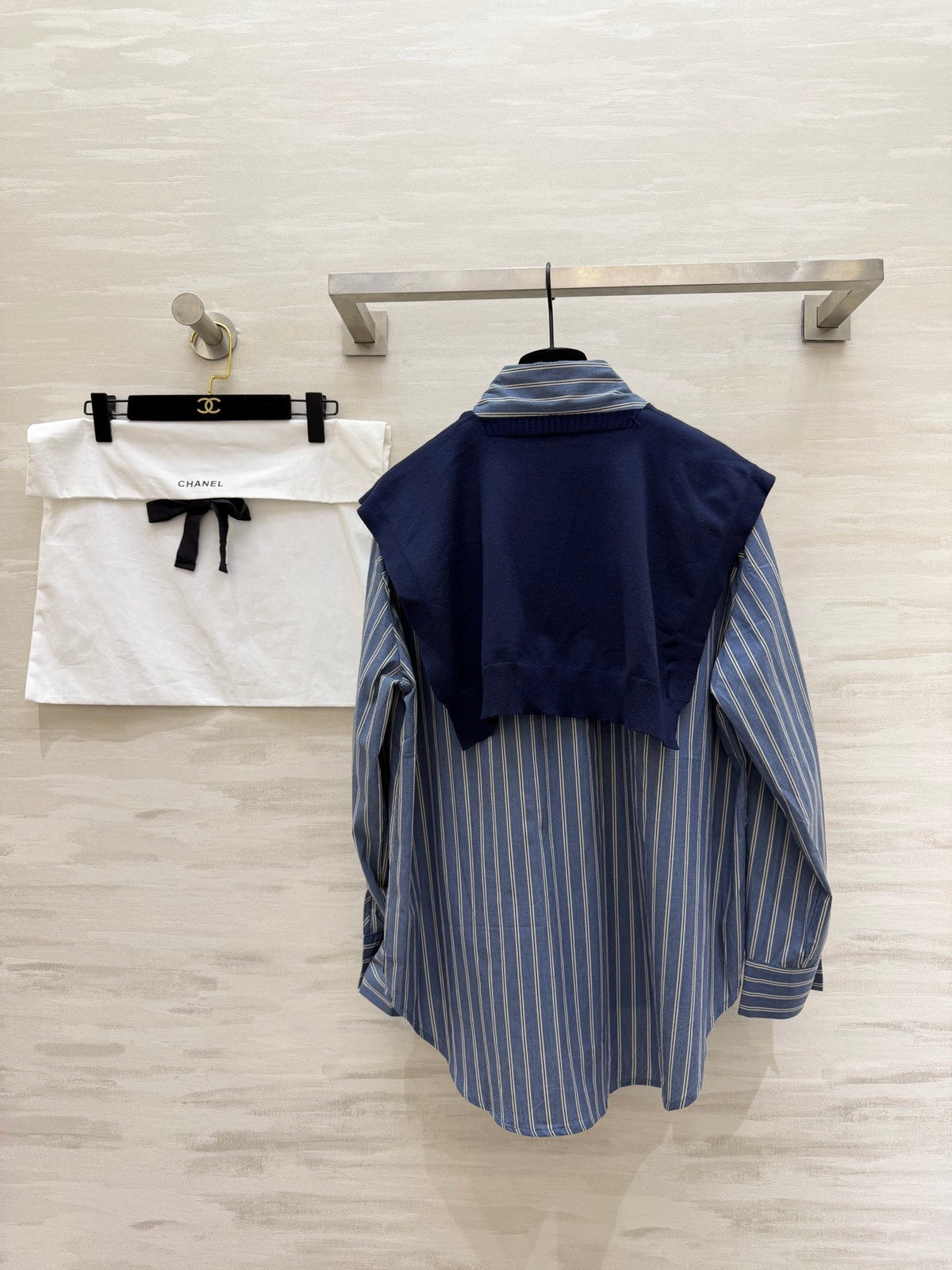 CC Striped Shirt & Knitted Shawl Blue White Cotton 344723