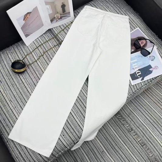 CC Ready-to-Wear Wide-leg White Denim Jeans 349030