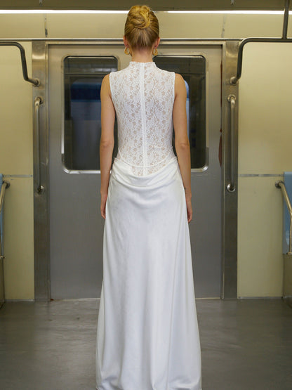 Audrey Asymmetrical Floral Lace Maxi Dress