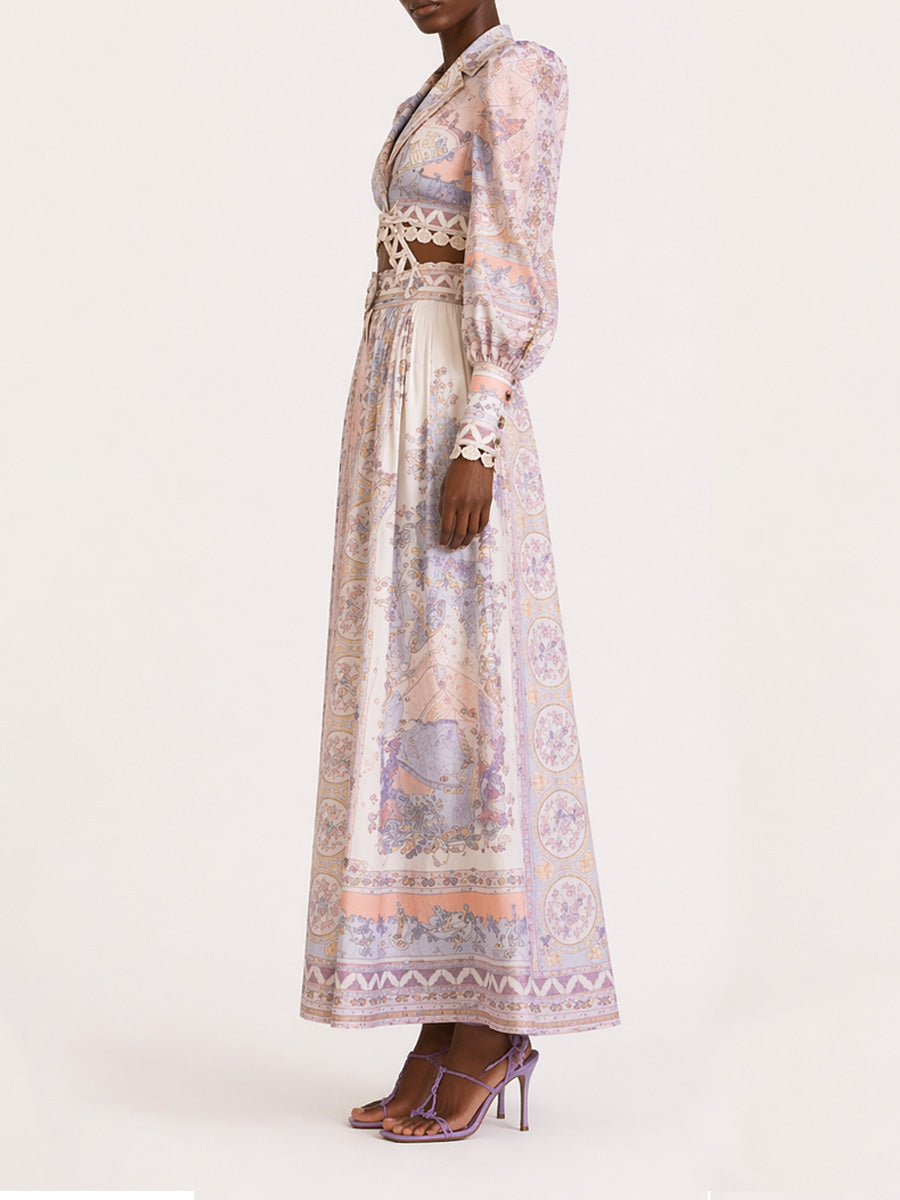 Natalie Long-Sleeve Printed Long Skirt Set