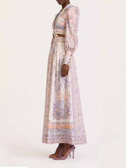 Natalie Long-Sleeve Printed Long Skirt Set