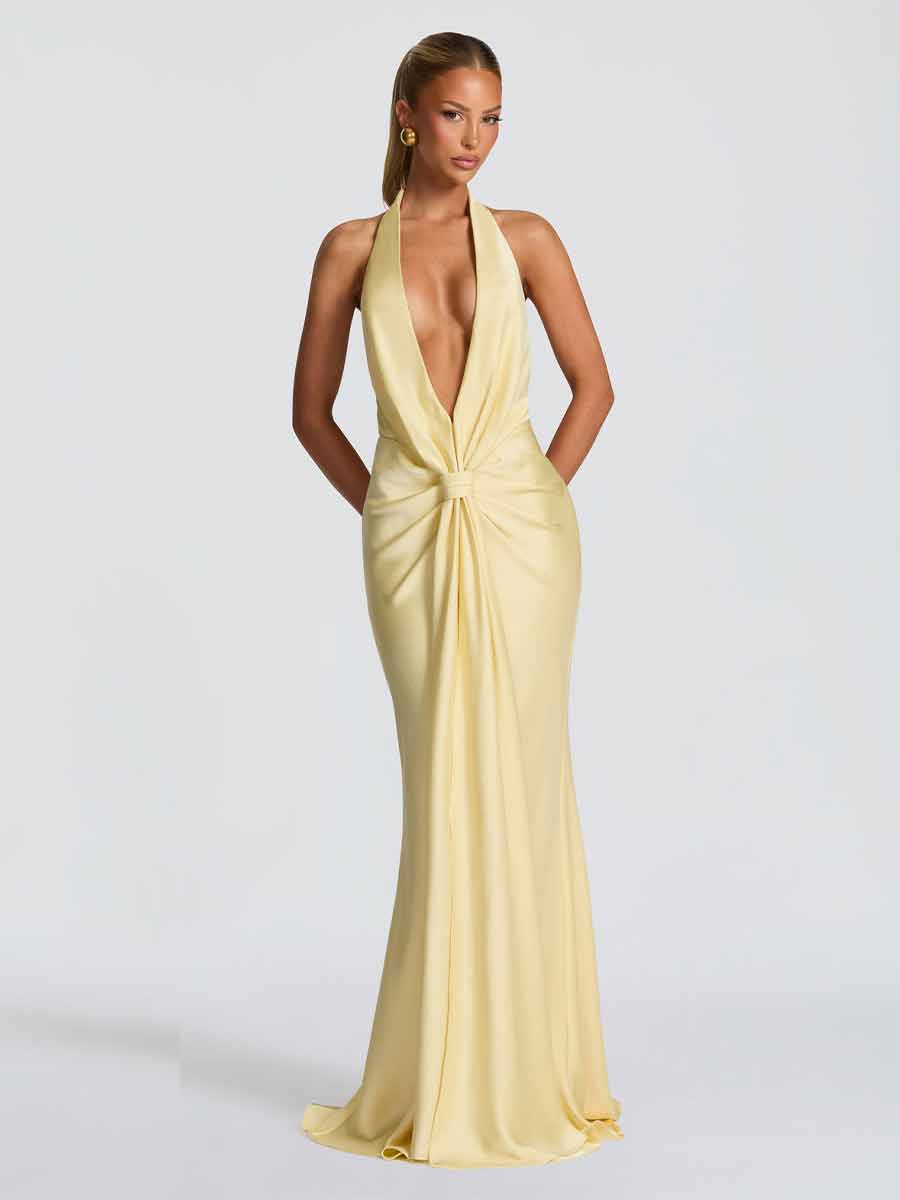 Aida Sexy Deep V-Neck Maxi Dress