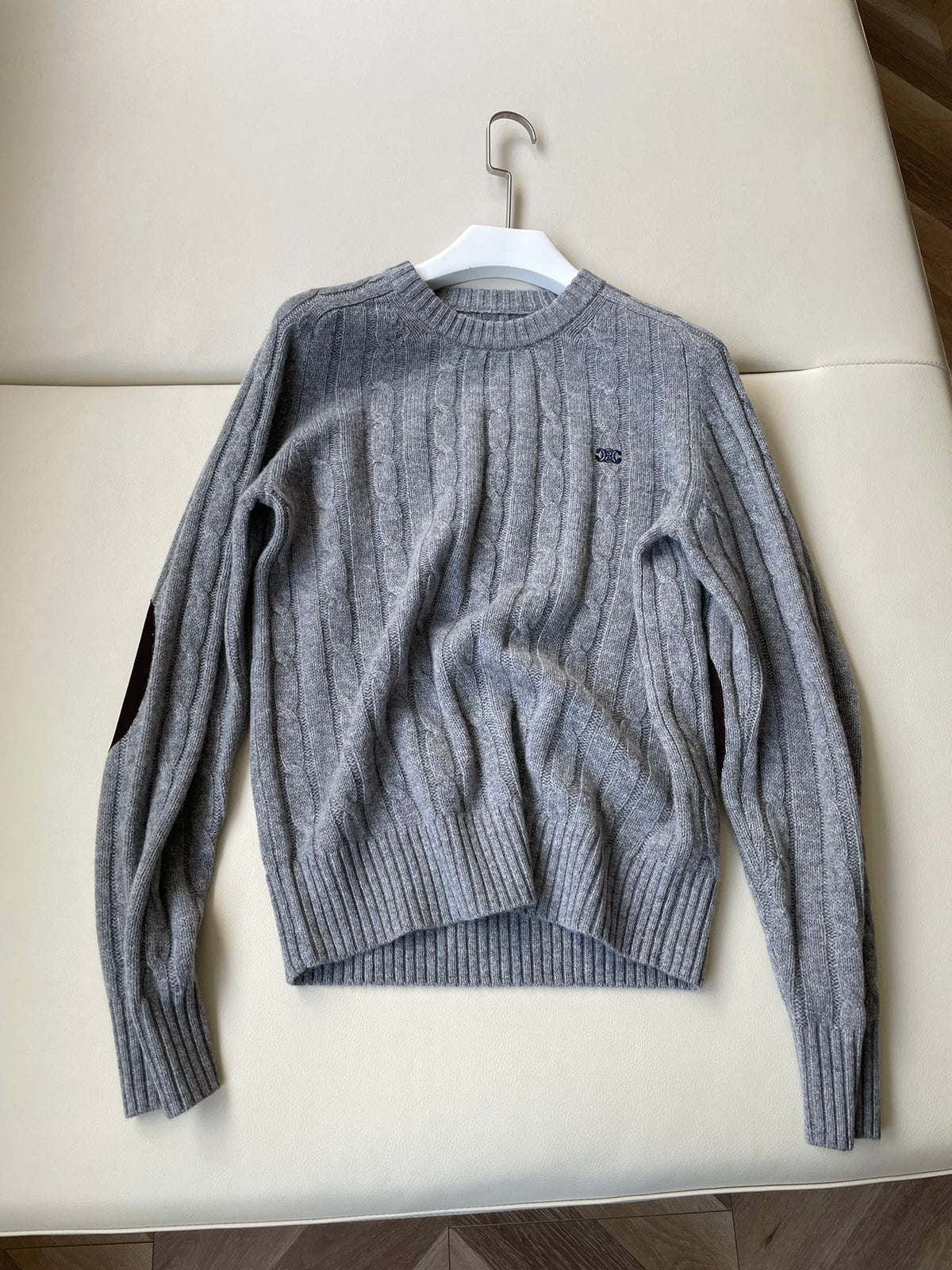 Celine Twisted Leather Sleeve Sweater Gray Cashmere
