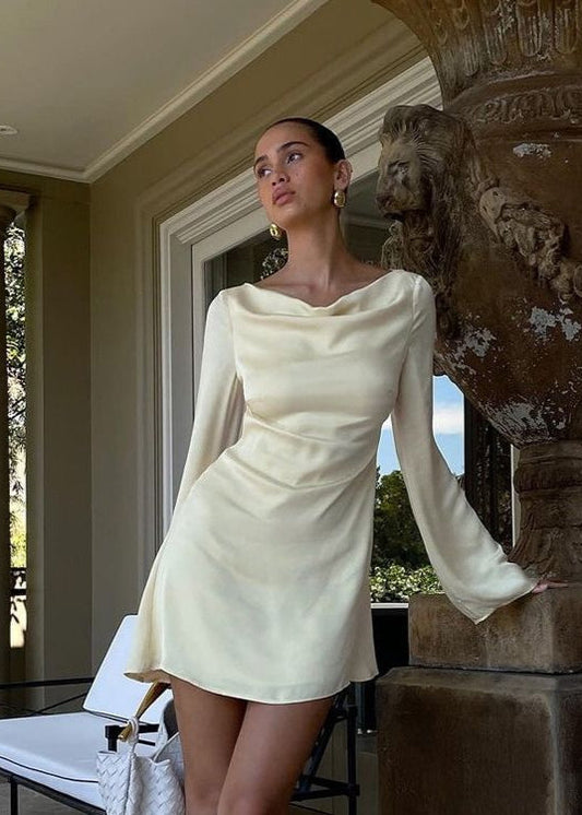 Satin Mini Dress Long Sleeve Open Back