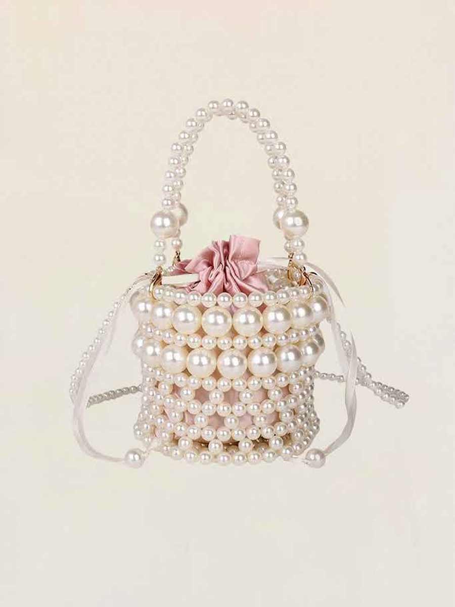 Clarissa Faux Pearl Drawstring Bucket Bag