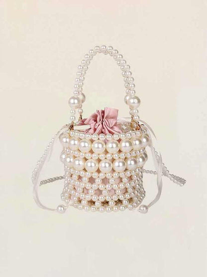 Clarissa Faux Pearl Drawstring Bucket Bag