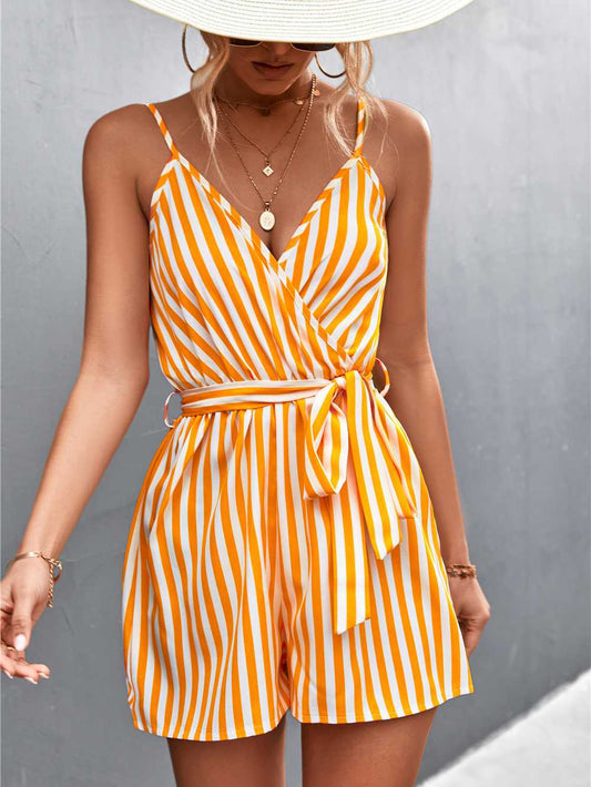 Sexy V-Neck Striped Slipper Jumpsuit Woman