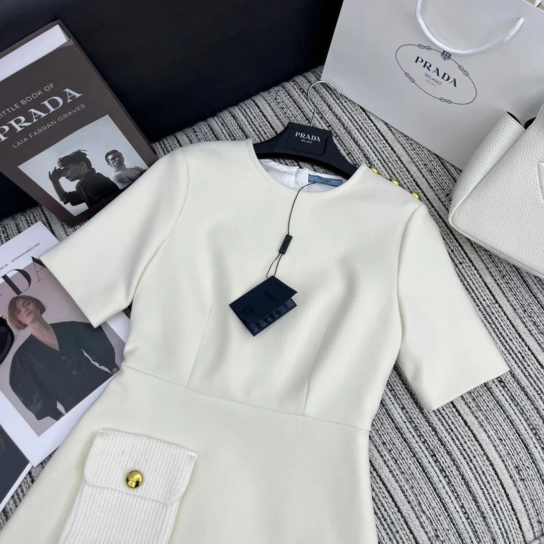 PRADA 25S CREW NECK SHORT-SLEEVE DRESS 350