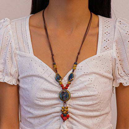 Bauai - Boho Ceramic Bead Fringe Long Necklace - Vintage &amp; Unique