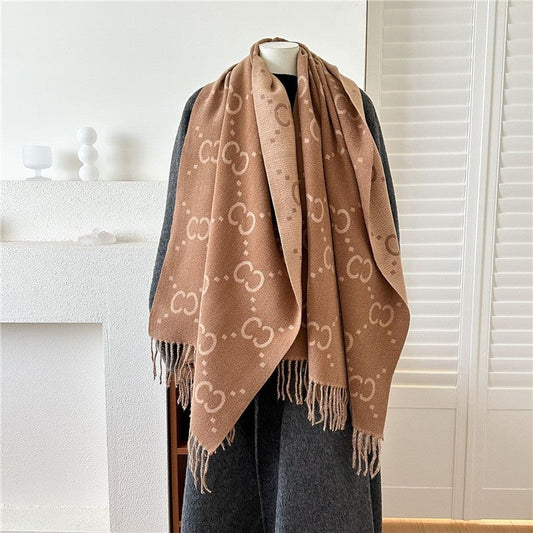 Jacquard Fringe Cashmere-Like Scarf