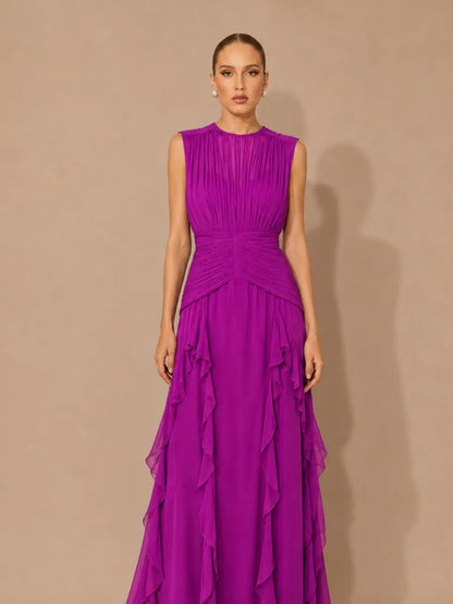 Maelle Elegant Sleeveless Pleated Chiffon Maxi Dress