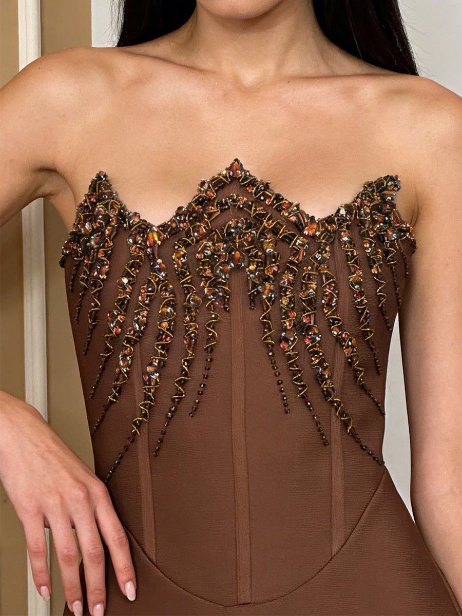 Bellatrix Strapless Sequin Fishtail Bandage Maxi Dress