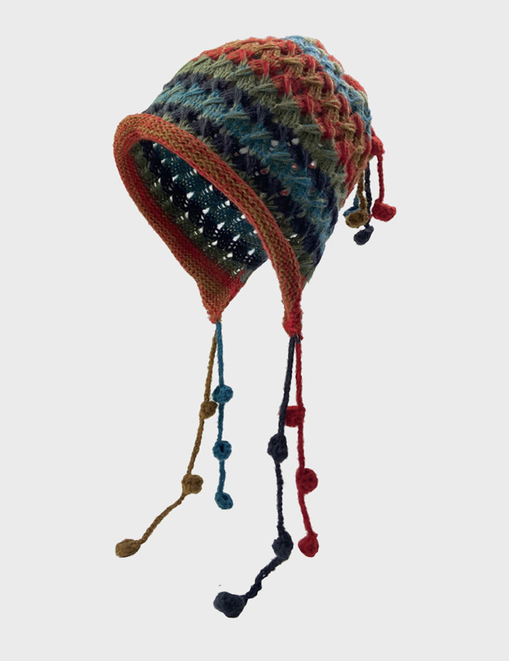 Vintage Tassel Pom Ear Flap Beanie Knit Hat