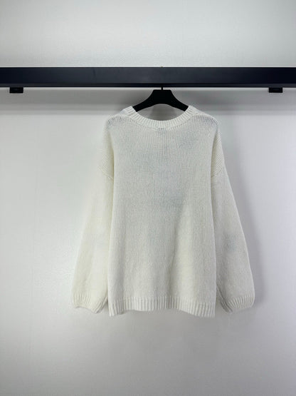 CC Floral Long-Sleeved Sweater White Wool Nylon 345973