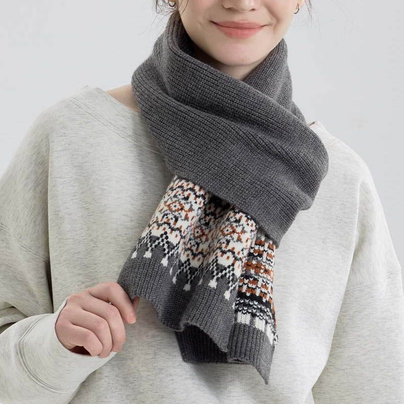 Vintage Soft Warm Fair Isle Knit Scarf