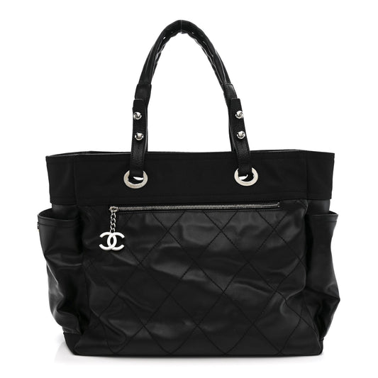 Coated Canvas Quilted Large Paris Biarritz Tote Black