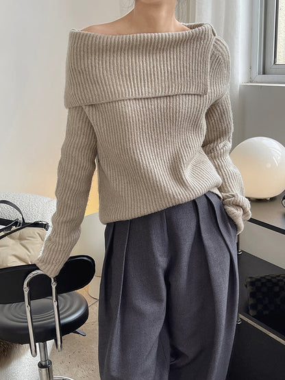 Casual Loose Long Sleeves Solid Color Lapel Sweater Tops