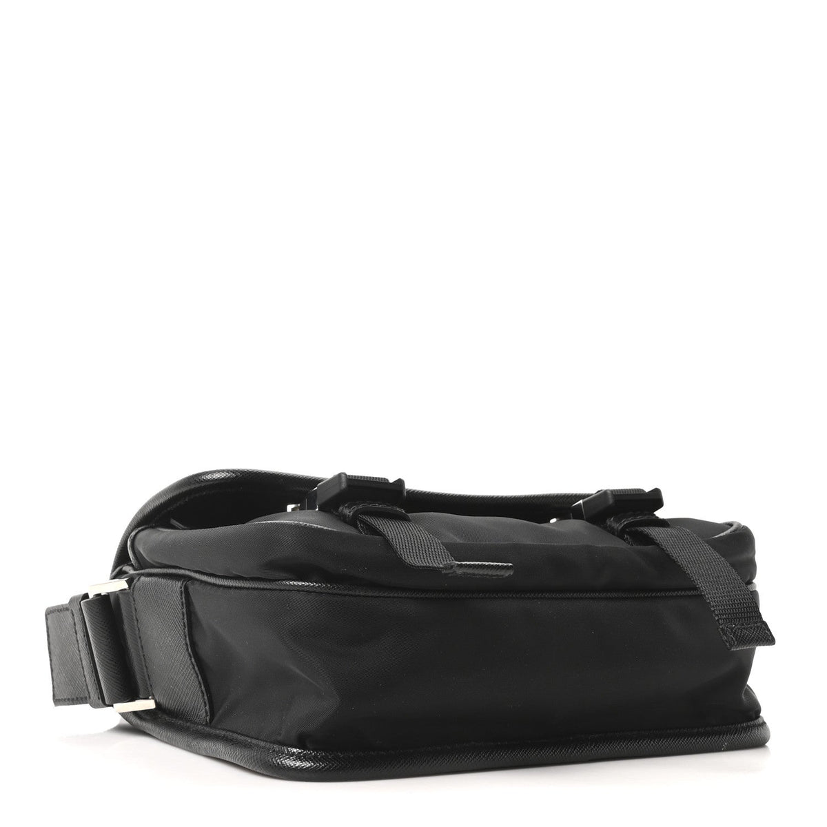 Re-Nylon Saffiano Pocket Double Snap Buckle Messenger Shoulder Bag Black