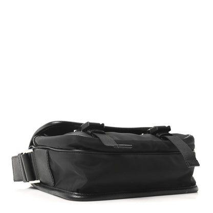 Re-Nylon Saffiano Pocket Double Snap Buckle Messenger Shoulder Bag Black