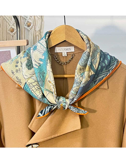 Double Sided Print Soft Square Silk Scarf